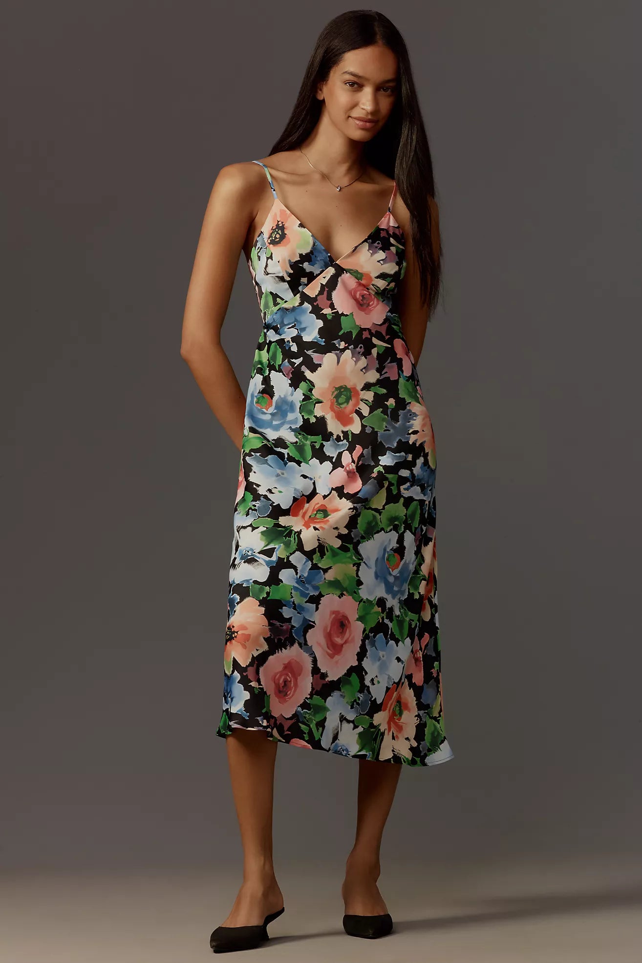 By Anthropologie Sleeveless V-Neck Midi Slip Dress