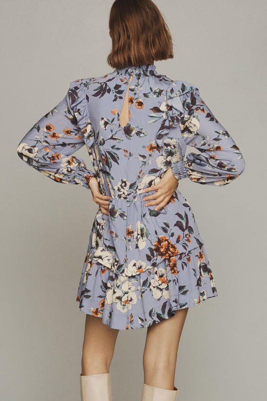 By Anthropologie Long-Sleeve Printed Smocked Mini Dress