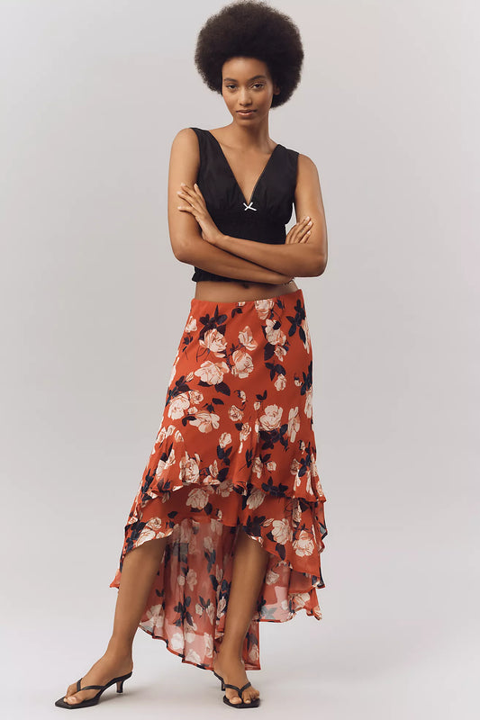 Maeve Asymmetric Ruffled High-Low Skirt