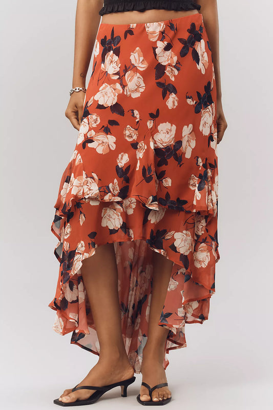 Maeve Asymmetric Ruffled High-Low Skirt