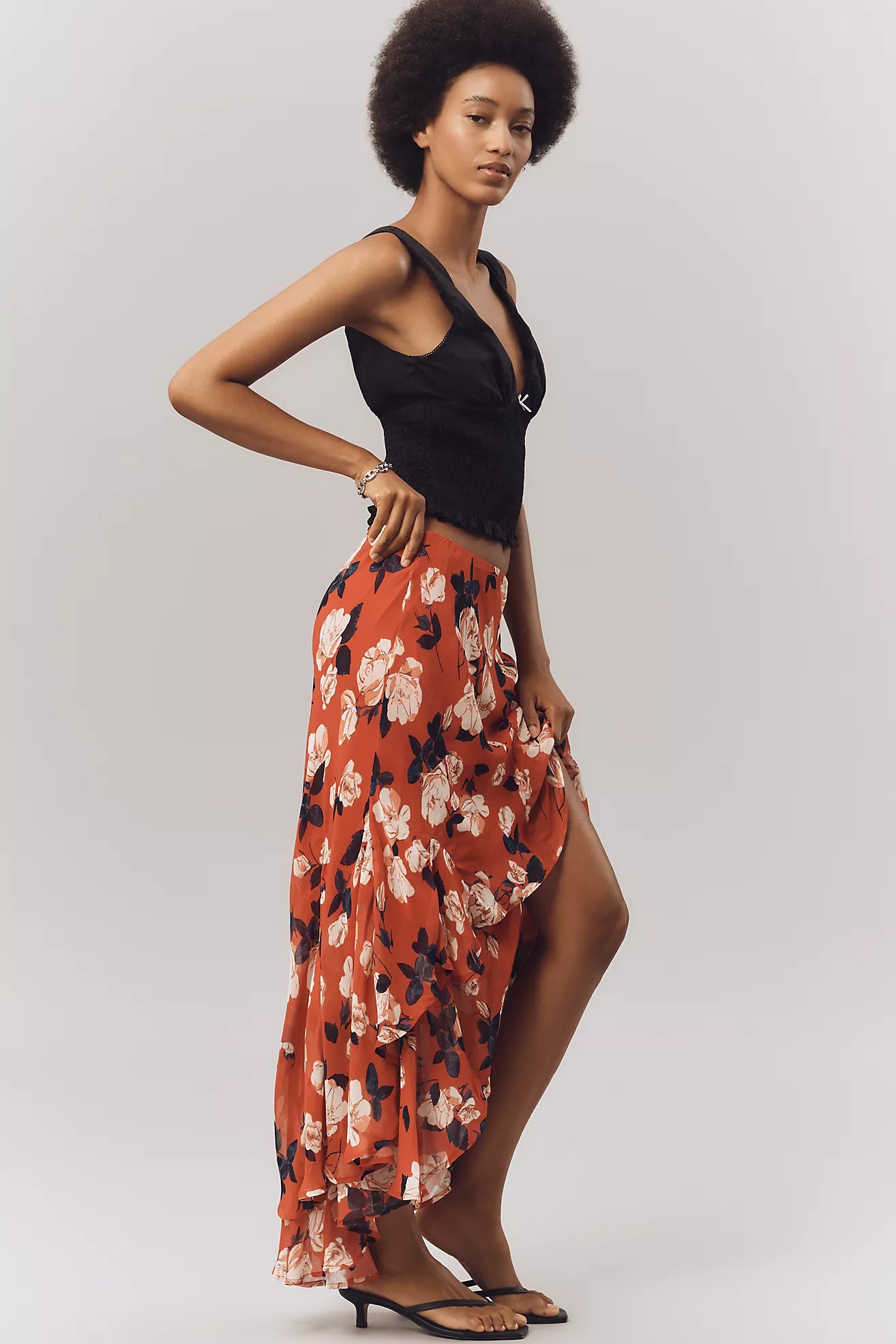 Maeve Asymmetric Ruffled High-Low Skirt