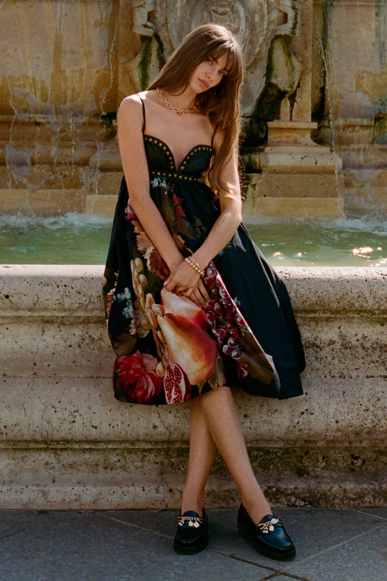 By Anthropologie Faux-Leather Printed Babydoll Party Dress