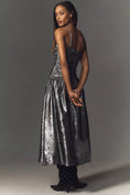 Load image into Gallery viewer, La Maise Studio Ruched Drop Waist Foil Midi Dress
