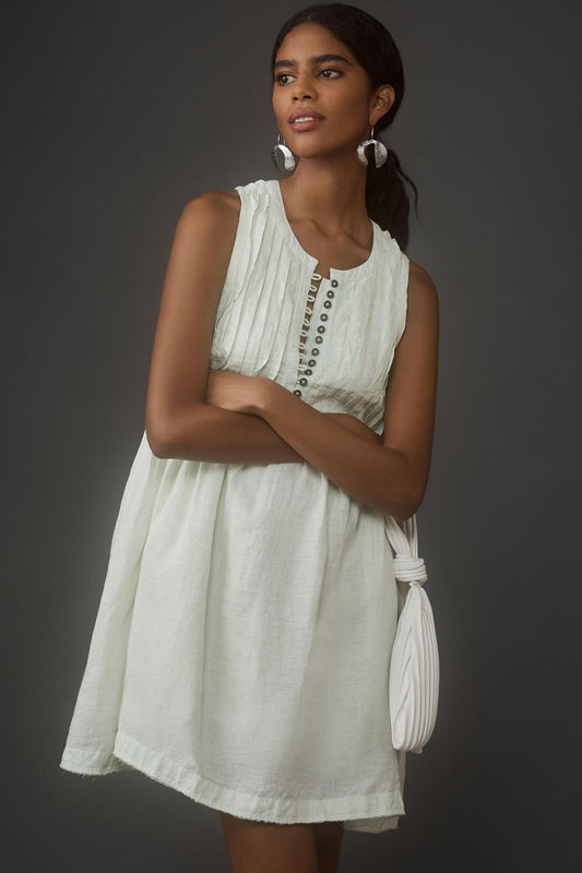 By Anthropologie Linen Sleeveless Pleated Mini Dress