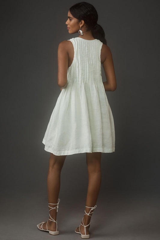 By Anthropologie Linen Sleeveless Pleated Mini Dress