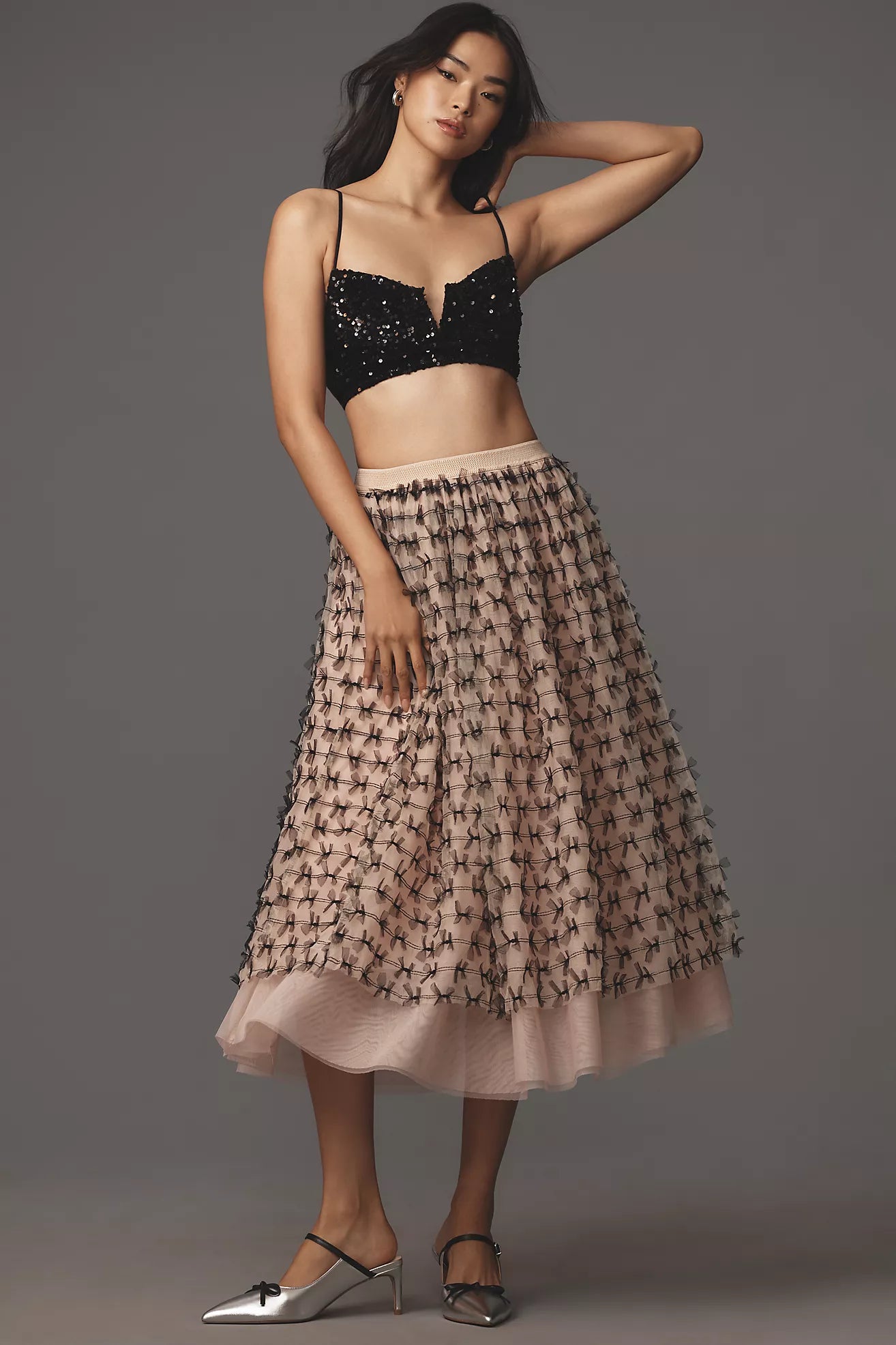 Maeve All-Over Bow Tulle Midi Skirt