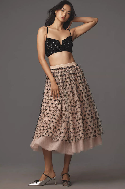 Maeve All-Over Bow Tulle Midi Skirt