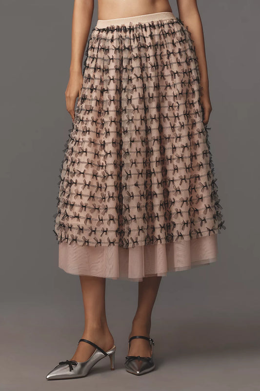 Maeve All-Over Bow Tulle Midi Skirt
