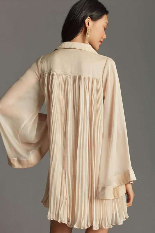 Maeve Long-Sleeve Pleated Mini Shirt Dress