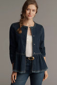 Load image into Gallery viewer, Pilcro Collarless Peplum Denim Jacket
