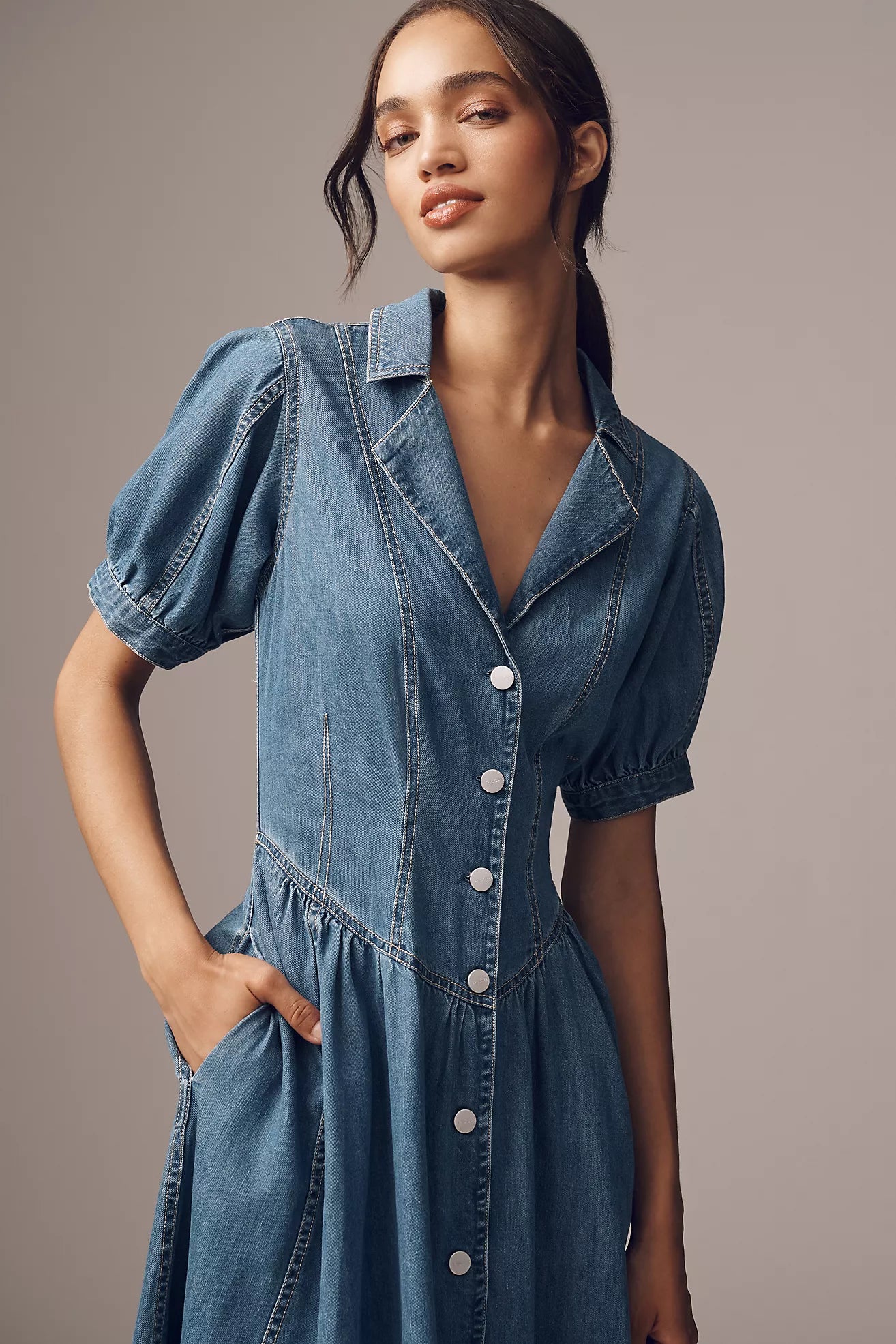 Pilcro Short-Sleeve Denim Midi Shirt Dress