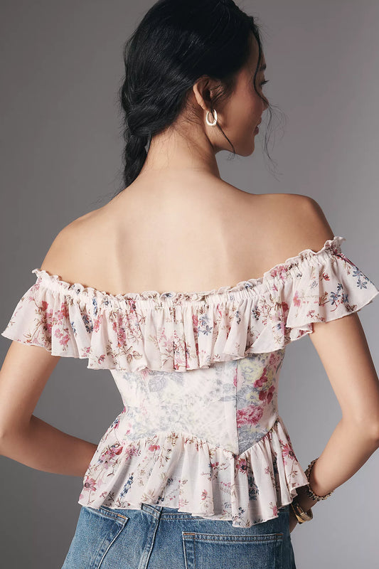 By Anthropologie Off-The-Shoulder Mesh Top