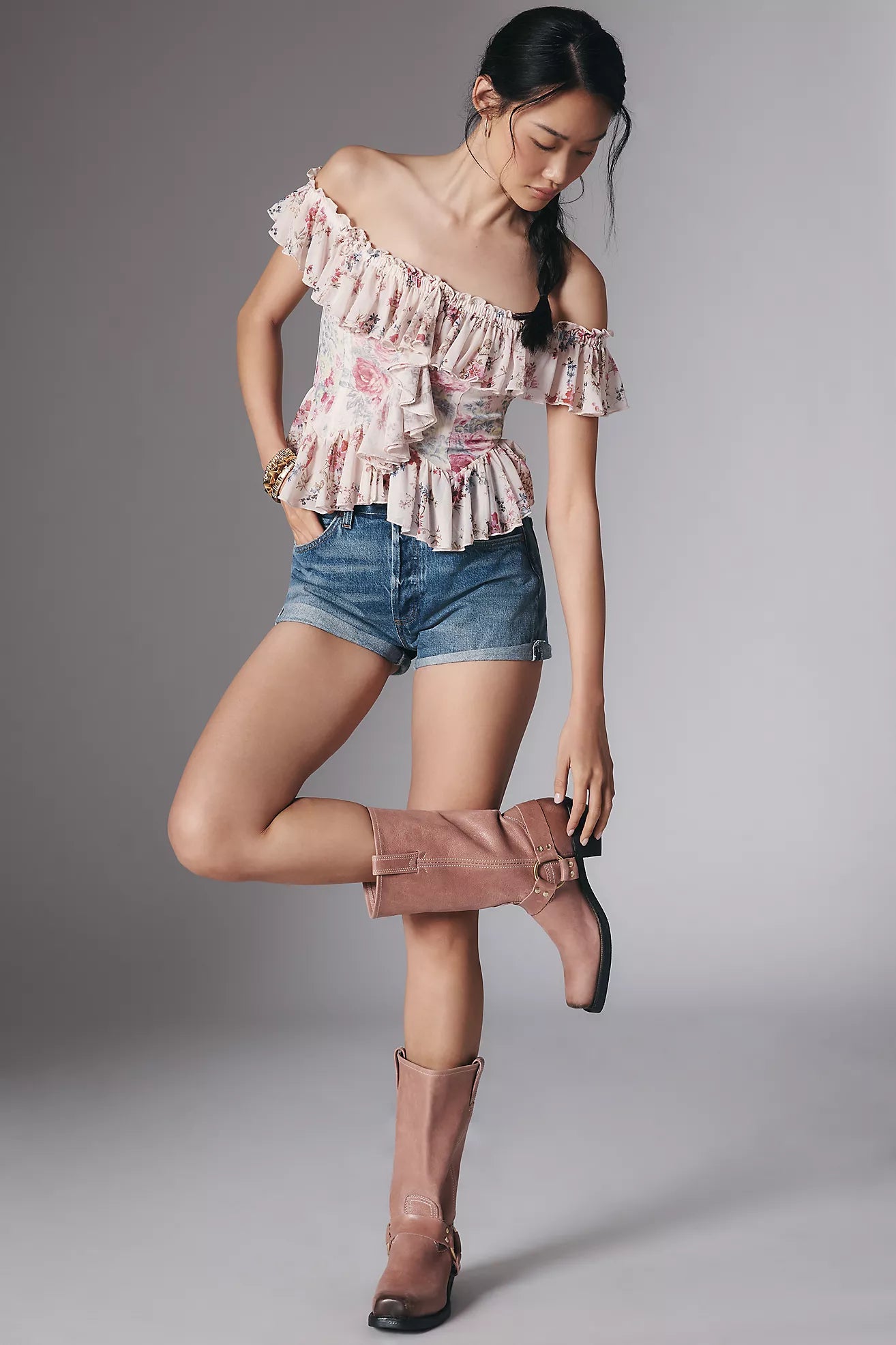 By Anthropologie Off-The-Shoulder Mesh Top