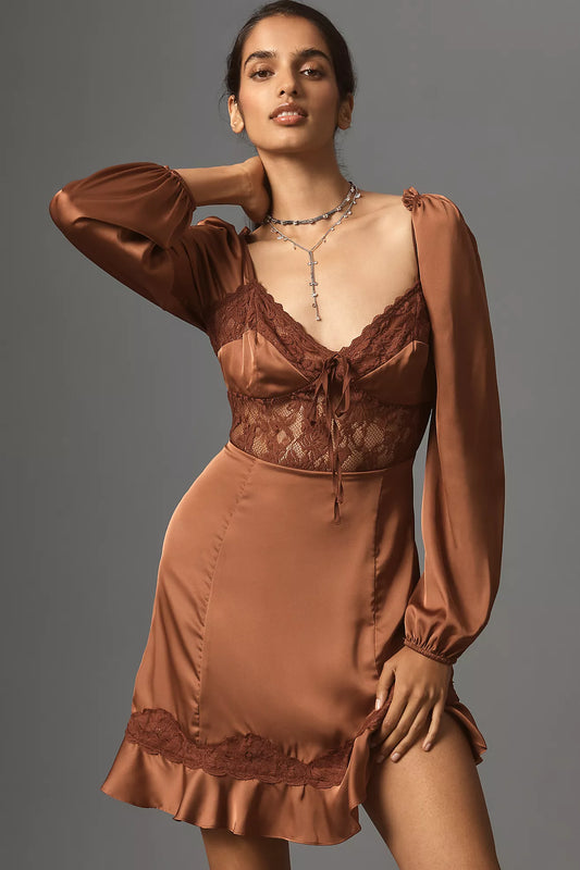 By Anthropologie Silky Lace Mini Dress