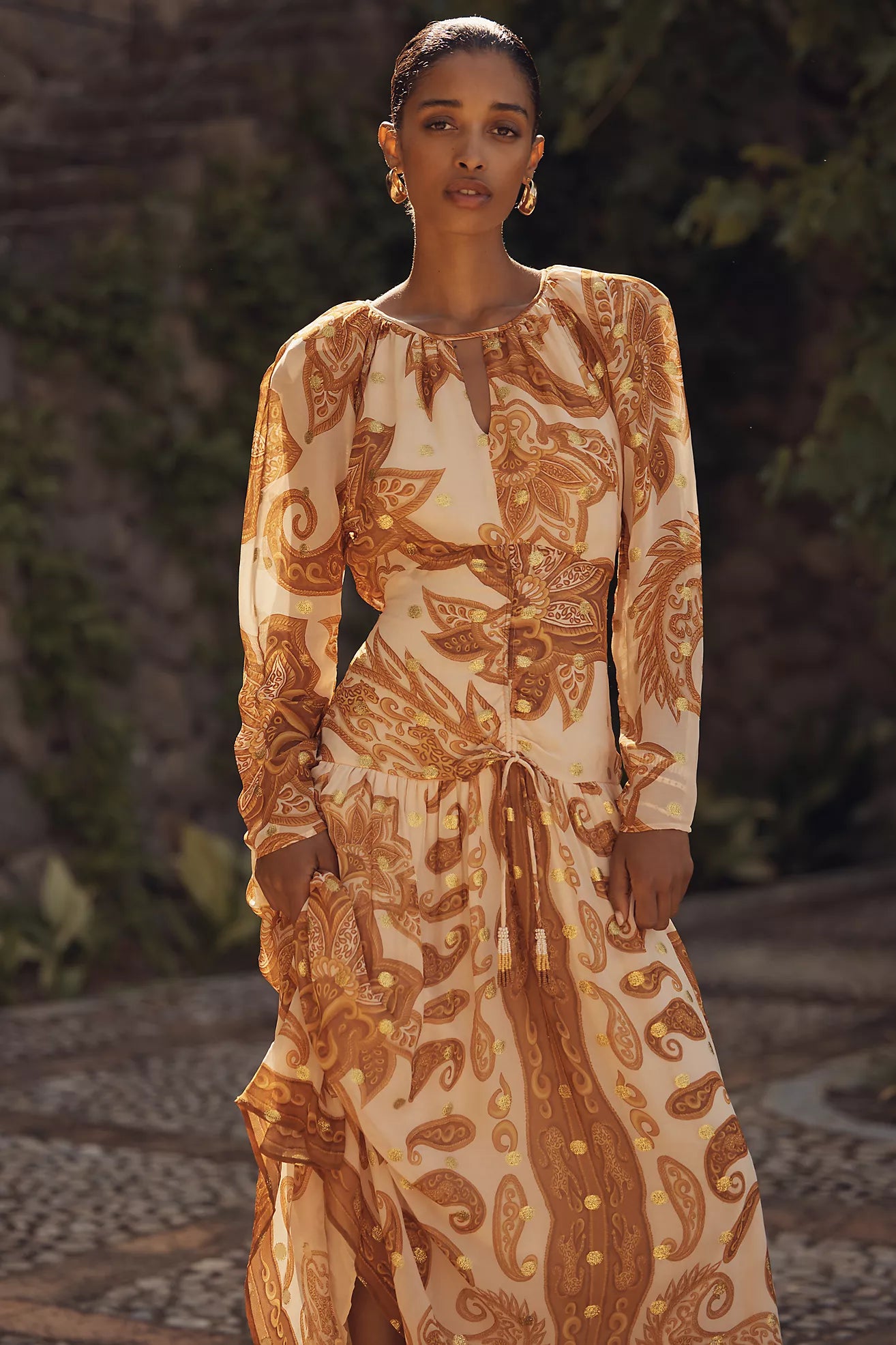 Farm Rio x Anthropologie Long-Sleeve Jacquard Maxi Dress