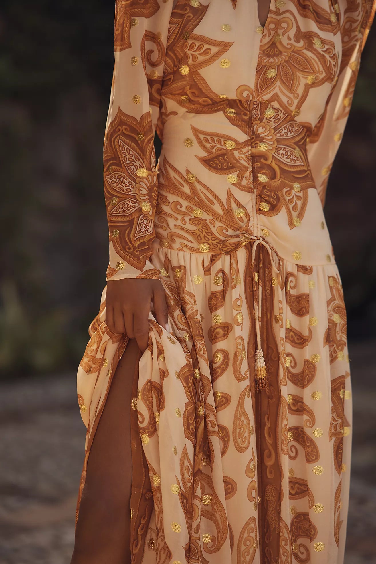 Farm Rio x Anthropologie Long-Sleeve Jacquard Maxi Dress