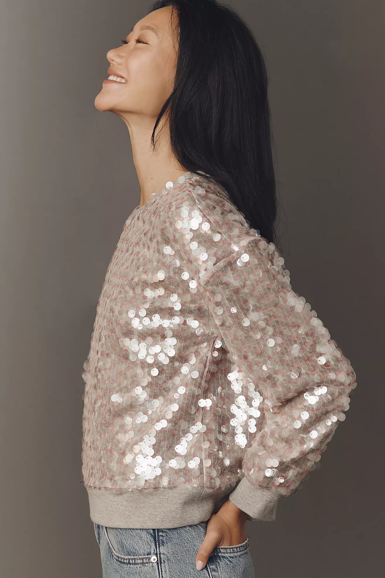 Maeve Long-Sleeve Sequin Sweatshirt