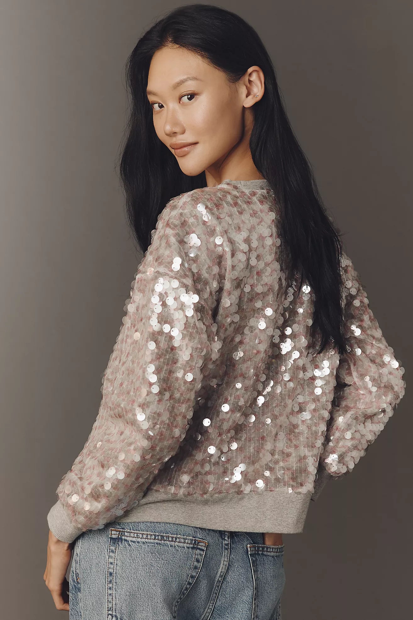 Maeve Long-Sleeve Sequin Sweatshirt