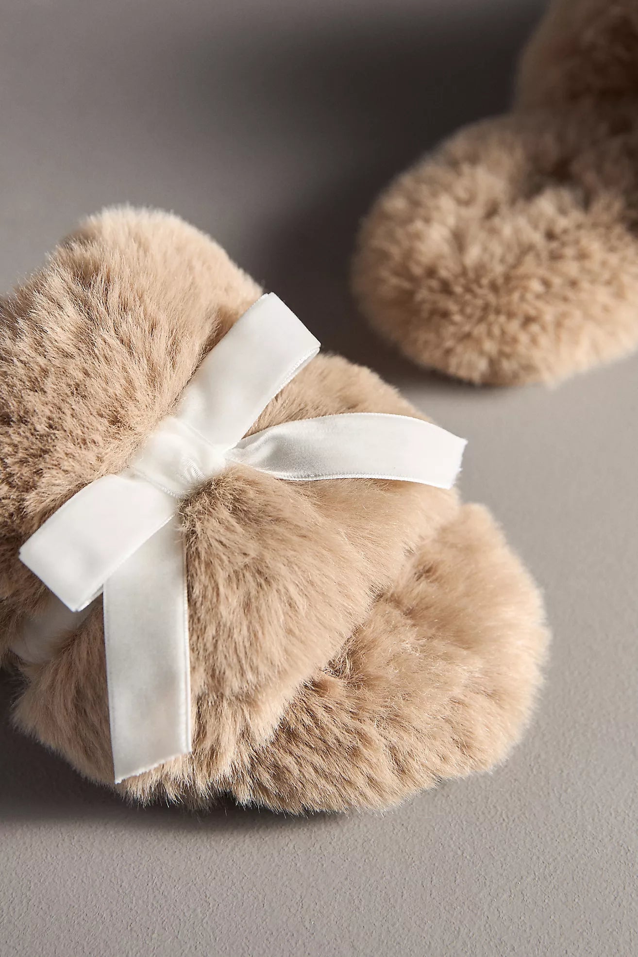 Maeve Faux-Fur Open-Toe Bow Slippers