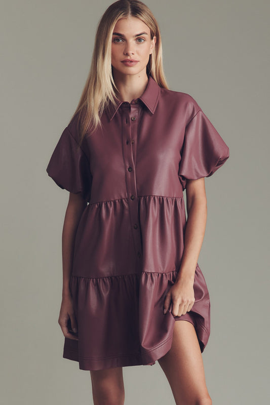 The Bettina Faux Leather Mini Shirt Dress by Maeve