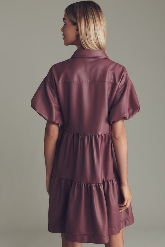 The Bettina Faux Leather Mini Shirt Dress by Maeve