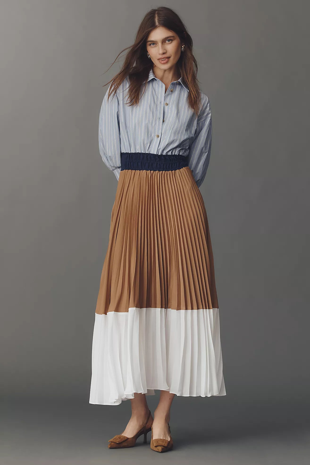 The Somerset Colourblock Pleated Twofer Maxi Dress