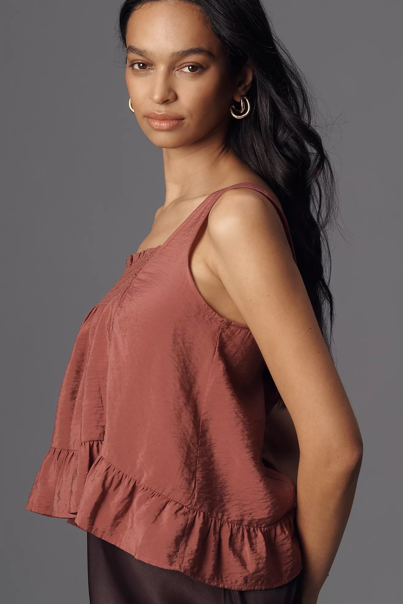 Maeve Smocked Ruffle-Hem Swing Tank Top