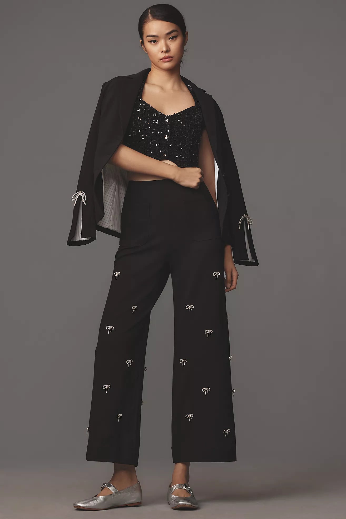 The Colette Cropped Wide-Leg Trousers by Maeve: Bow Edition