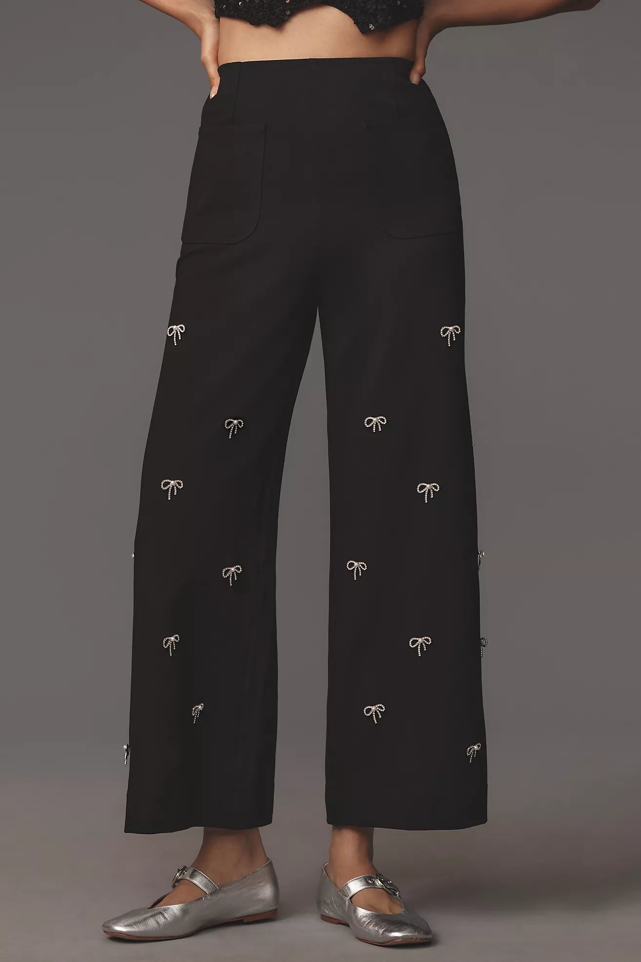 The Colette Cropped Wide-Leg Trousers by Maeve: Bow Edition