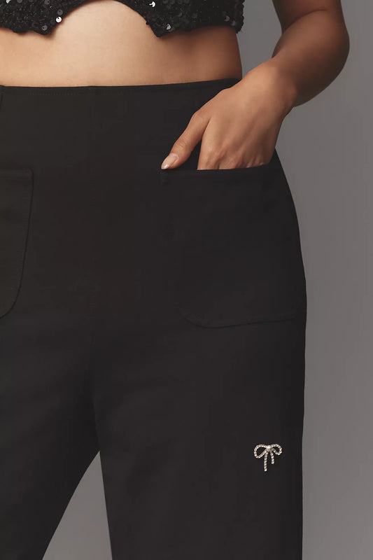 The Colette Cropped Wide-Leg Trousers by Maeve: Bow Edition