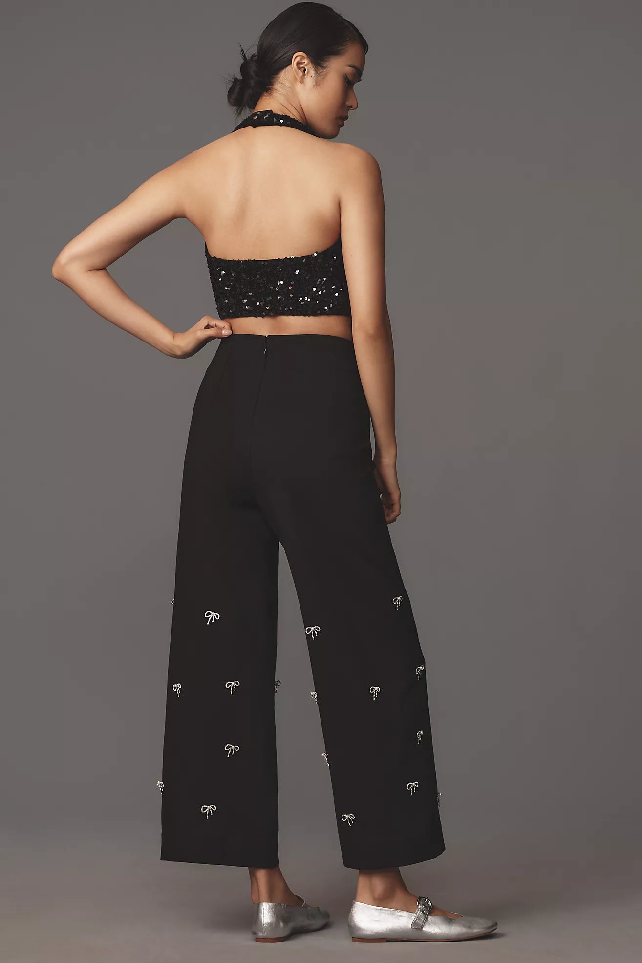 The Colette Cropped Wide-Leg Trousers by Maeve: Bow Edition
