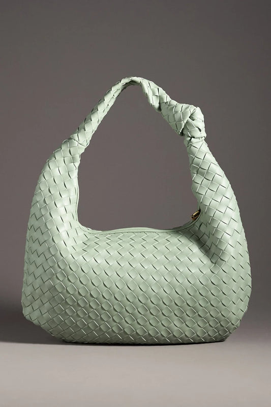 The Brigitte Woven Faux-Leather Satchel Bag by Melie Bianco: Oversized Edition