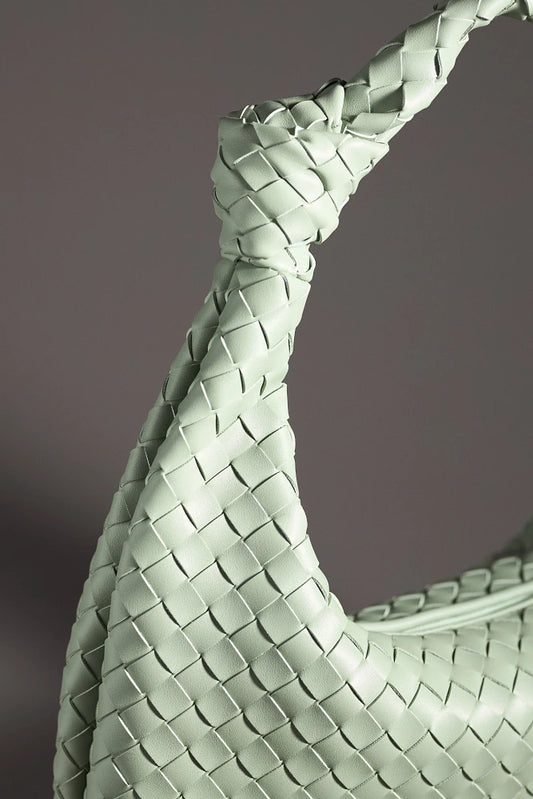 The Brigitte Woven Faux-Leather Satchel Bag by Melie Bianco: Oversized Edition