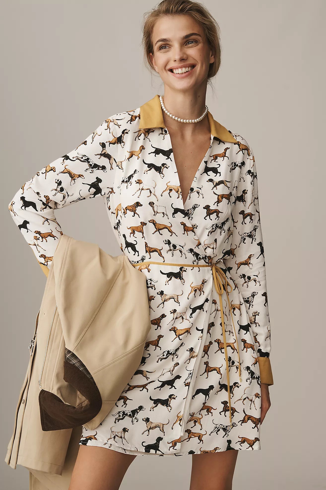 Maeve Long-Sleeve Printed Wrap Mini Shirt Dress