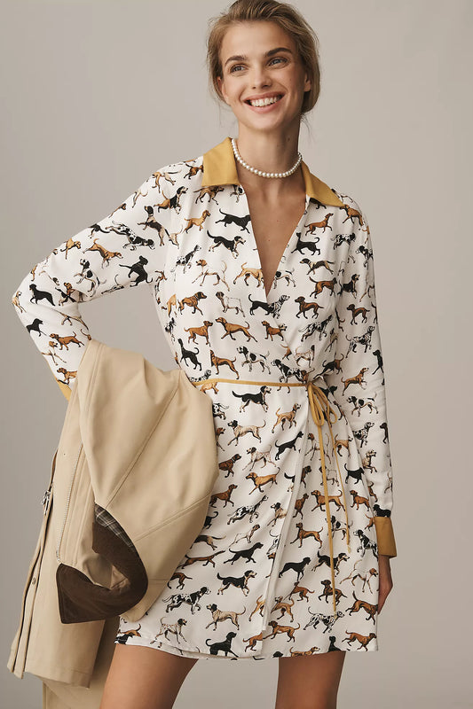 Maeve Long-Sleeve Printed Wrap Mini Shirt Dress