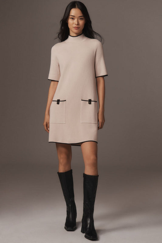 The Annalise Mock-Neck Mini Sweater Dress by Maeve