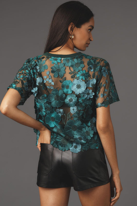Dolan Left Coast Flower Appliqué Sheer Tee