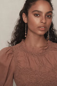 Load image into Gallery viewer, By Anthropologie Balloon-Sleeve Smocked Peplum Blouse

