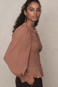 Load image into Gallery viewer, By Anthropologie Balloon-Sleeve Smocked Peplum Blouse
