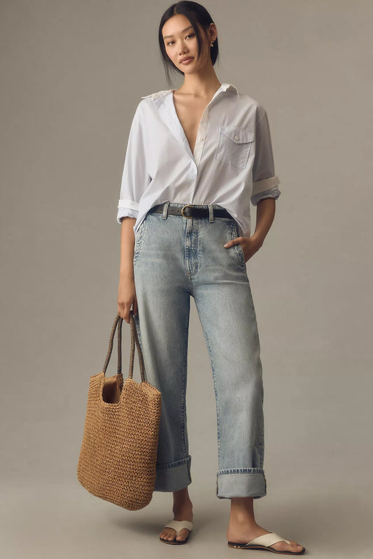 The Lonnie Cuffed High Rise Cropped Jeans by Pilcro