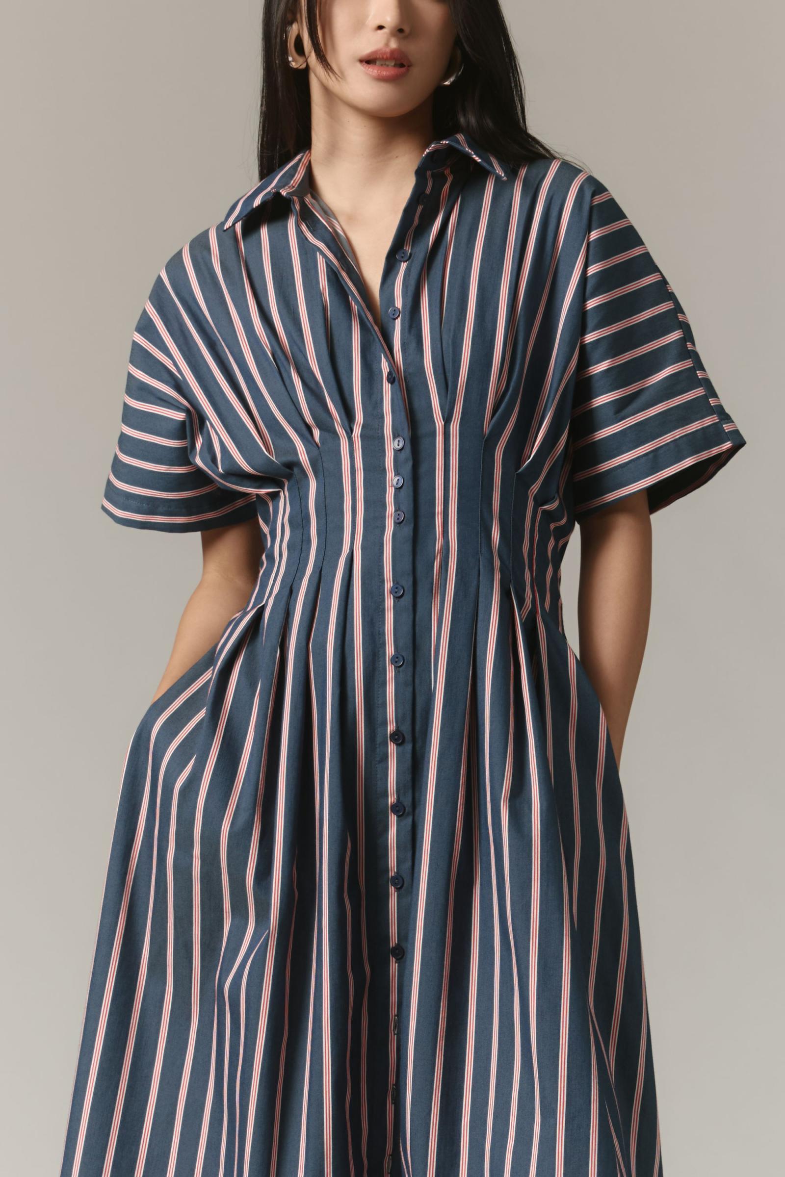 The Tobie Button-Front Pleated Shirt Dress by Exquise
