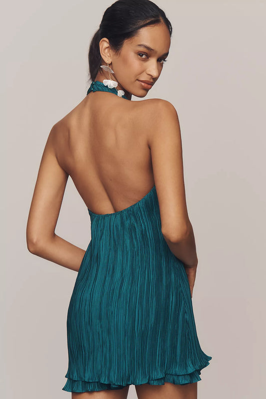By Anthropologie Halter Plissé Romper