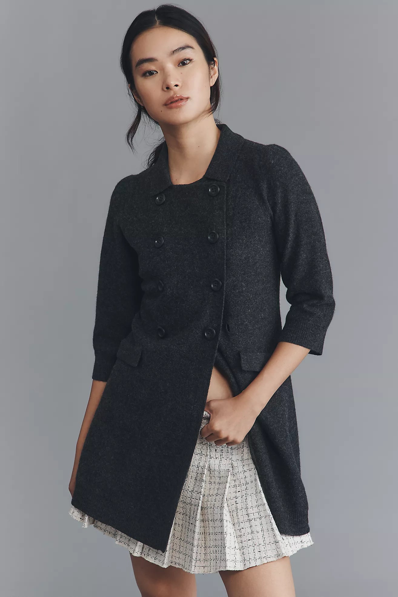 Maeve Double-Breasted Merino Wool Long Cardigan Sweater