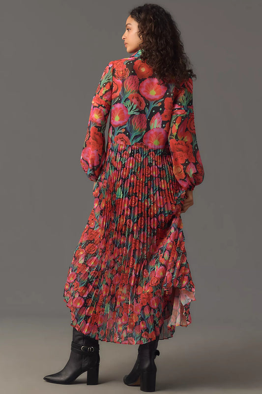 Farm Rio X Anthropologie Pleated Drop-Waist Maxi Dress - EUC