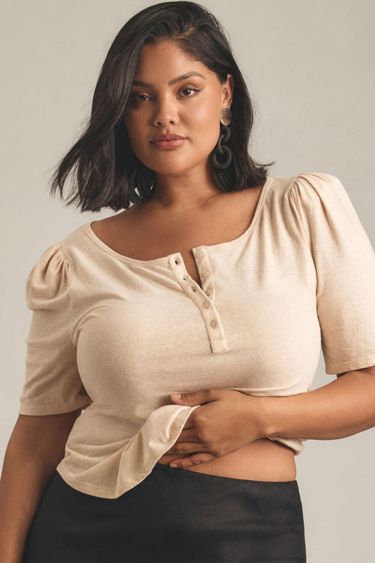 By Anthropologie Puff-Sleeve Henley Top