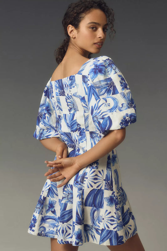 Farm Rio Garden Tiles Linen Mini Dress