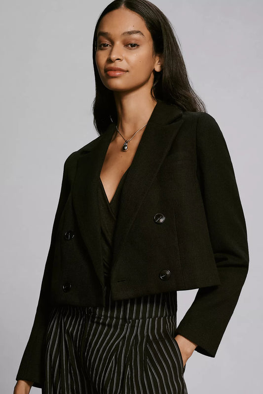 Maeve Cropped Textured Suiting Blazer