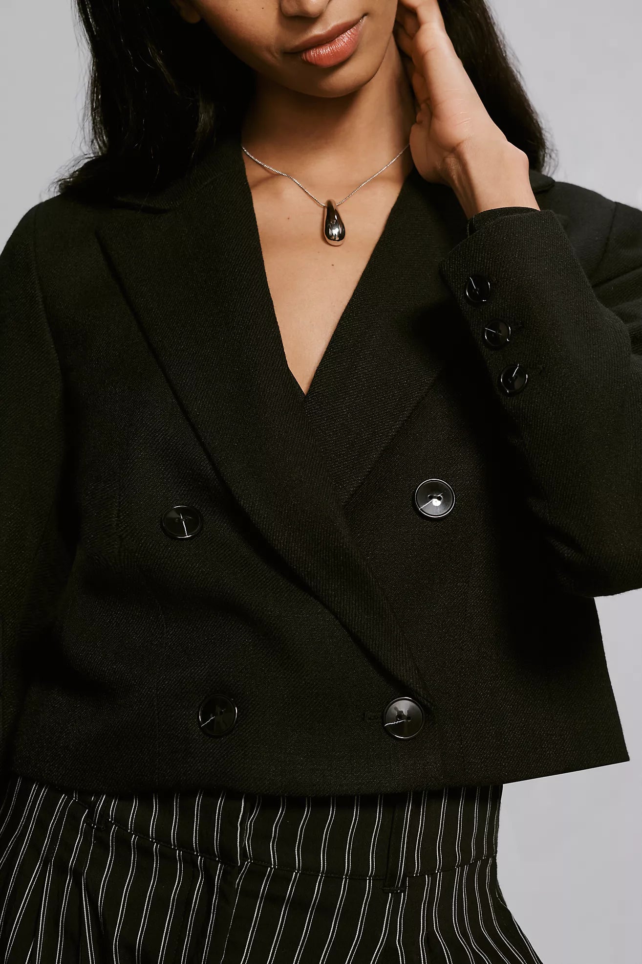 Maeve Cropped Textured Suiting Blazer