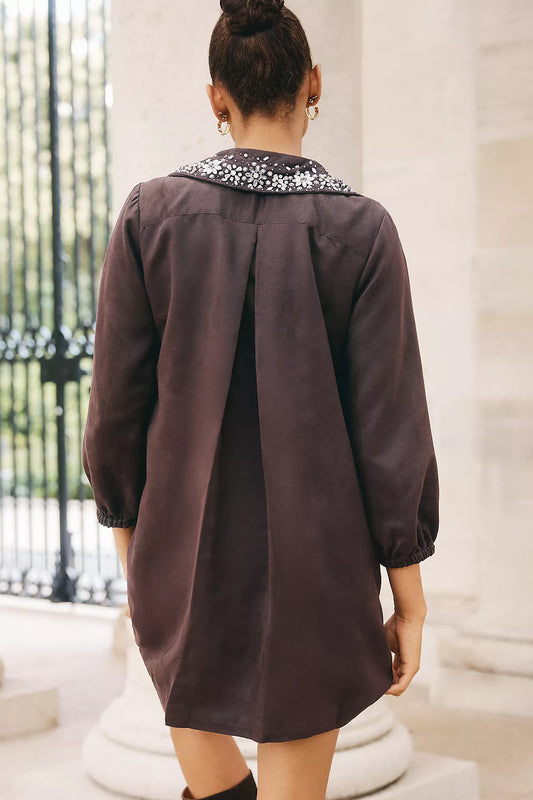 TAKE Faux-Suede Embellished Mini Dress