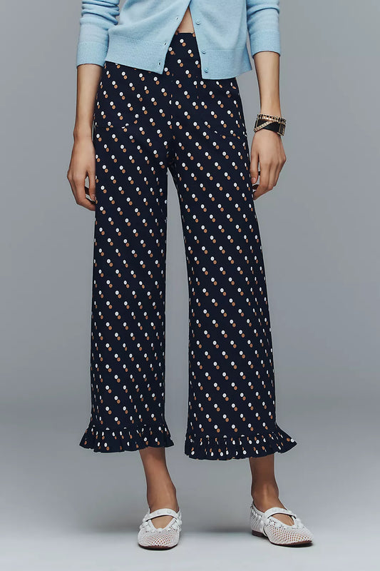 The Colette Ruffle-Hem Crop Wide-Leg Pants by Maeve